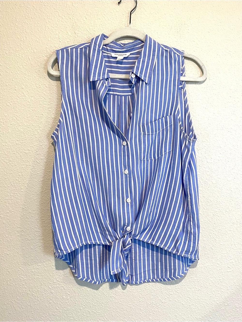 beachlunchlounge Blue & White Striped Tie-Front Button Down Tank